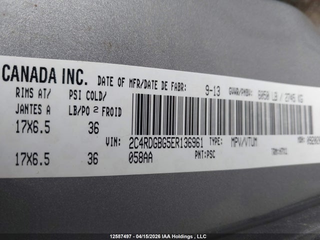 2C4RDGBG5ER136961 Dodge Grand Caravan Se/sxt