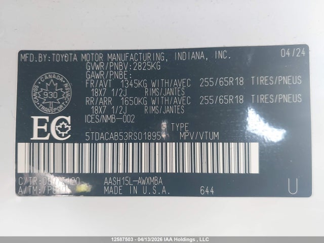 5TDACAB53RS018951 Toyota Grand Highlander Hybrid Xle
