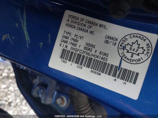 Aukcja sprzedaży 2018 Honda Civic Se, vin: 2HGFC2F66JH041465, numer aukcji: 12587523