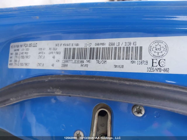 12542090 :رقم المزاد ، 1C6RR7TT1JS181084 vin ، 2018 Ram 1500 Slt مزاد بيع
