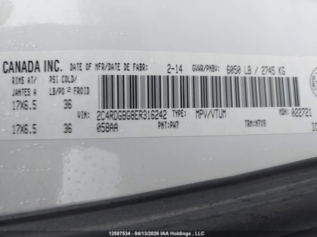 Aukcja sprzedaży 2014 Dodge Grand Caravan Se/sxt, vin: 2C4RDGBG8ER316242, numer aukcji: 12587534