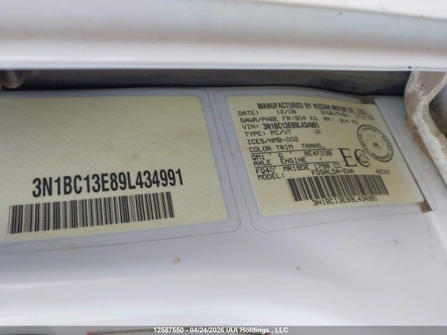 Продажа на аукционе авто 2009 Nissan Versa 1.8s, vin: 3N1BC13E89L434991, номер лота: 12587550