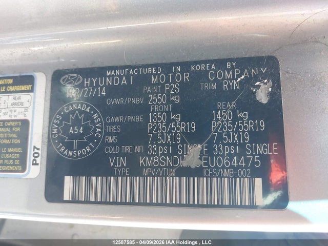 Продажа на аукционе авто 2014 Hyundai Santa Fe Xl Limited, vin: KM8SNDHF5EU064475, номер лота: 12587585