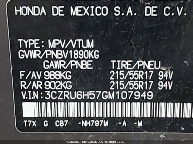 3CZRU6H57GM107949 Honda HR-V EX
