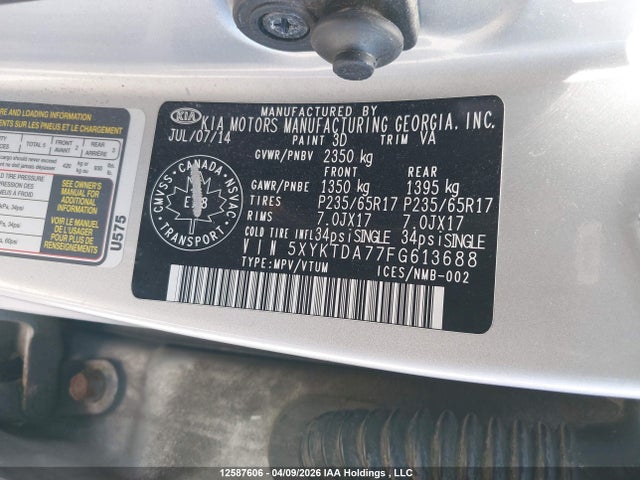 5XYKTDA77FG613688 KIA Sorento Lx V6
