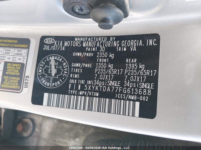 5XYKTDA77FG613688 KIA Sorento Lx V6
