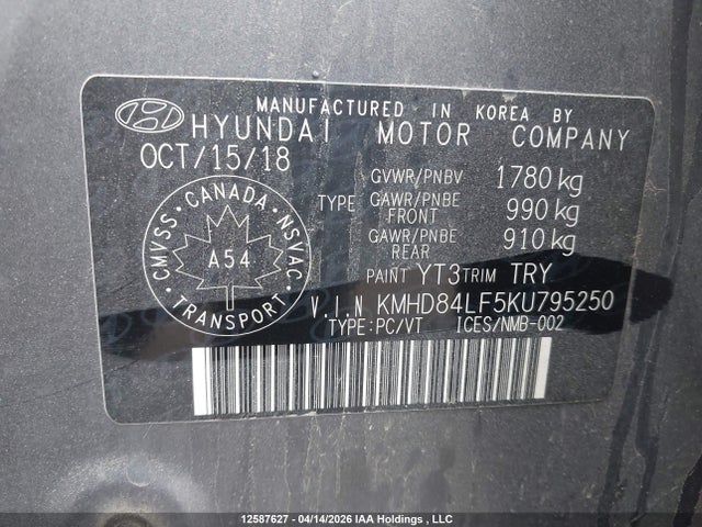 KMHD84LF5KU795250 Hyundai Elantra