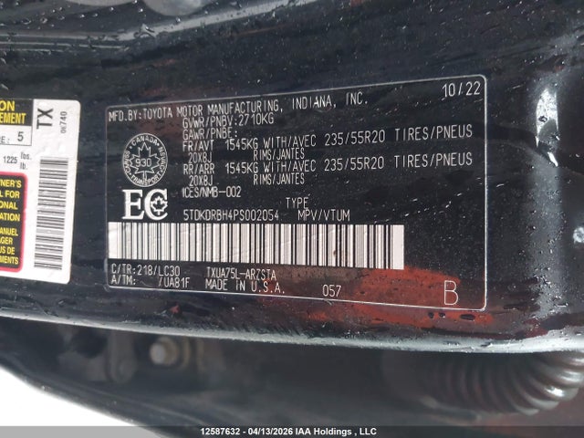 12587632 :رقم المزاد ، 5TDKDRBH4PS002054 vin ، 2023 Toyota Highlander L/le/xle/limited/platinum/xse مزاد بيع