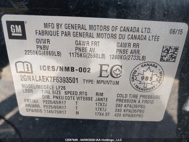 2GNALAEK7F6393501 Chevrolet Equinox