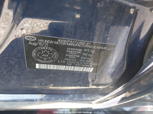 12587659 :رقم المزاد ، 5NPEJ4J27NH138901 vin ، 2022 Hyundai Sonata Sport مزاد بيع