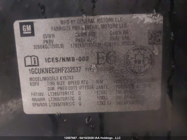 12587667 :رقم المزاد ، 1GCUKNEC0HF232537 vin ، 2017 Chevrolet Silverado K1500/k1500 Ls مزاد بيع