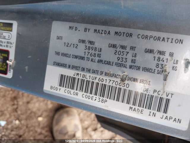 Продаж на аукціоні авто 2013 Mazda 3 I, vin: JM1BL1UF6D1770630, номер лоту: 12587670