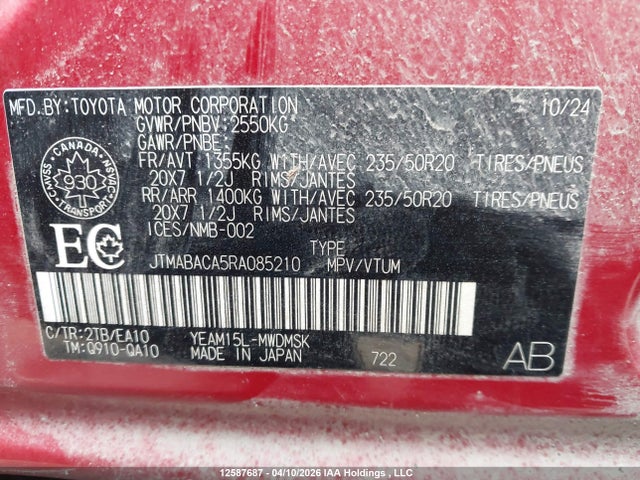 Продаж на аукціоні авто 2024 Toyota Bz4x Xle, vin: JTMABACA5RA085210, номер лоту: 12587687