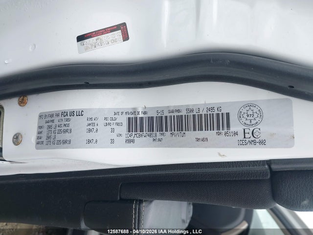 12587688 :رقم المزاد ، 1C4PJMCBXFW748518 vin ، 2015 Jeep Cherokee Latitude مزاد بيع