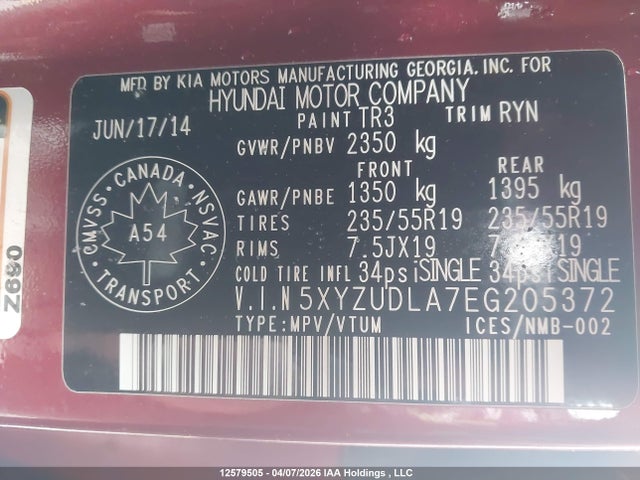 5XYZUDLA7EG205372 Hyundai Santa Fe Sport 2.0t Limited