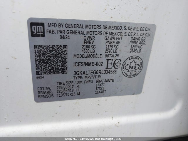 Aukcja sprzedaży 2024 Gmc Terrain Sle, vin: 3GKALTEG0RL334536, numer aukcji: 12587760