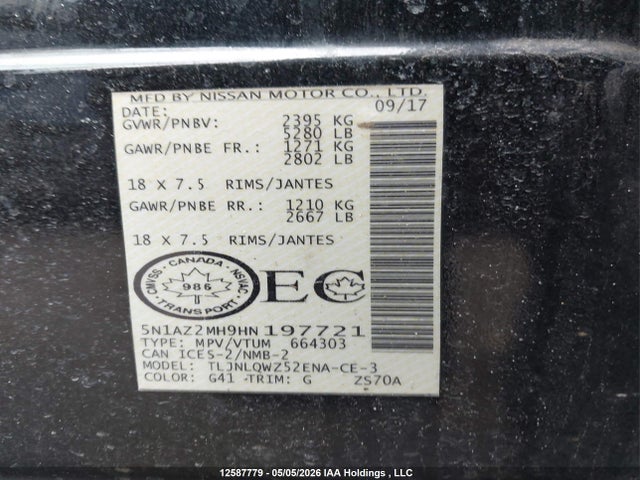 5N1AZ2MH9HN197721 Nissan Murano Platinum/sl/sv