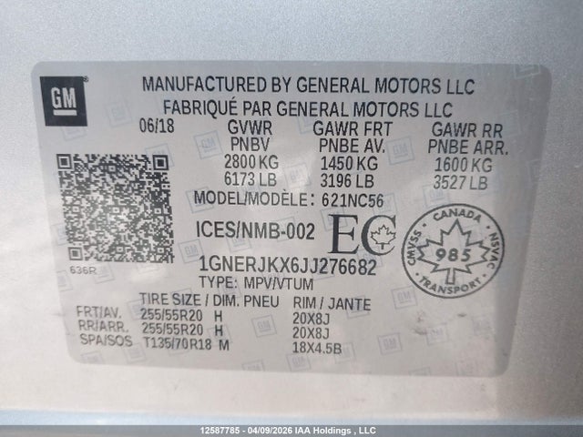 1GNERJKX6JJ276682 Chevrolet Traverse Rs