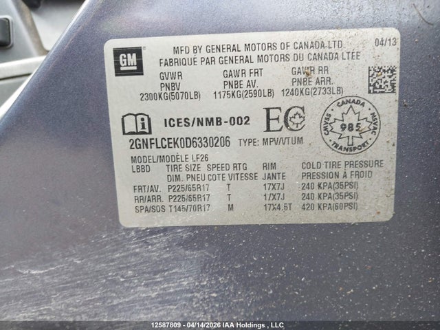 2013 Chevrolet Equinox Ls მანქანა იყიდება აუქციონზე, vin: 2GNFLCEK0D6330206, აუქციონის ნომერი: 12587809