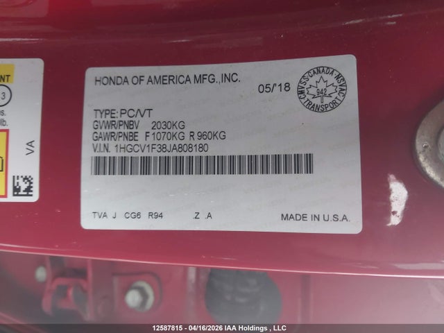 1HGCV1F38JA808180 Honda Accord Sport