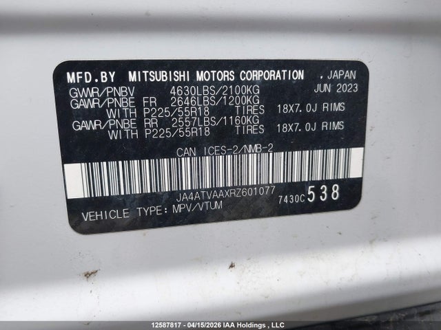 JA4ATVAAXRZ601077 Mitsubishi Eclipse Cross Le/ralliart