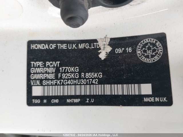 Aukcja sprzedaży 2017 Honda Civic Sport, vin: SHHFK7G40HU301742, numer aukcji: 12587832
