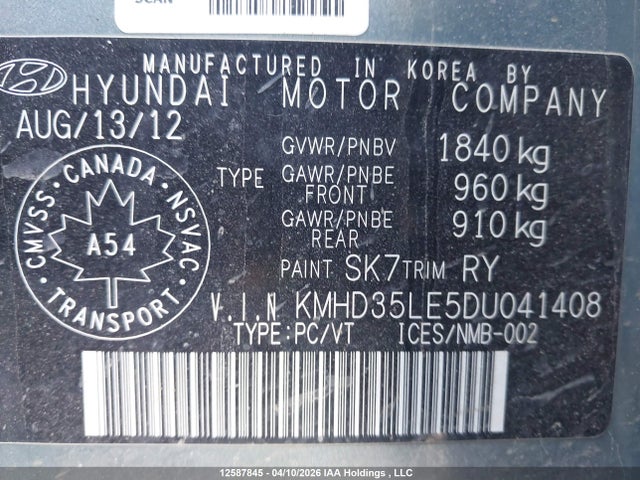 Aukcja sprzedaży 2013 Hyundai Elantra Gt Se, vin: KMHD35LE5DU041408, numer aukcji: 12587845