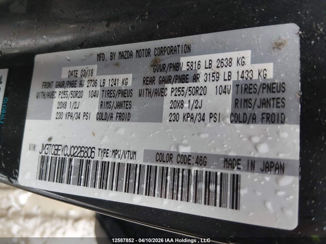 JM3TCBEY0J0226806 Mazda Cx-9 Signature