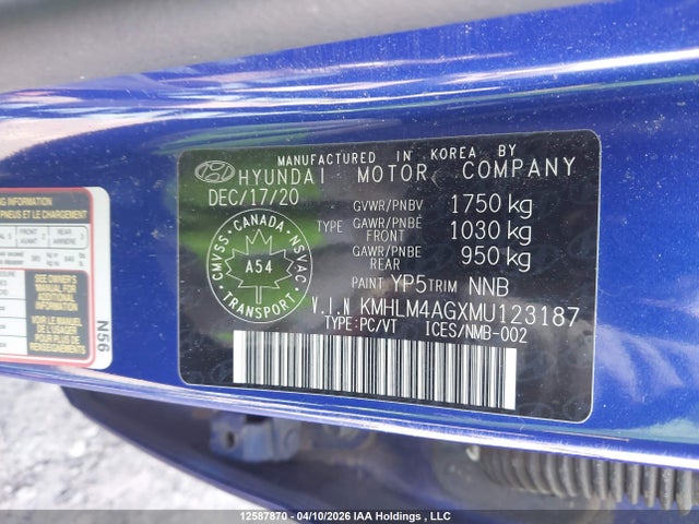 KMHLM4AGXMU123187 Hyundai ELANTRA SEL