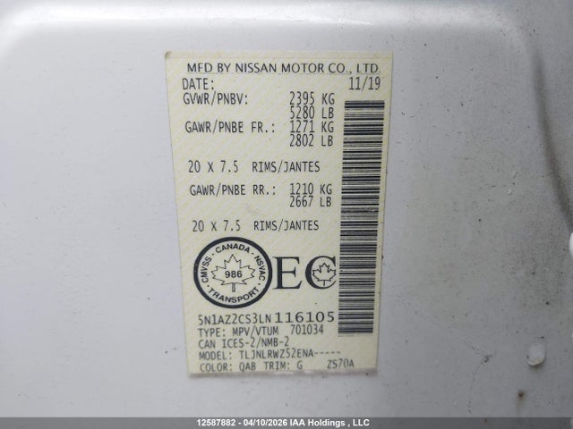 5N1AZ2CS3LN116105 Nissan MURANO SL