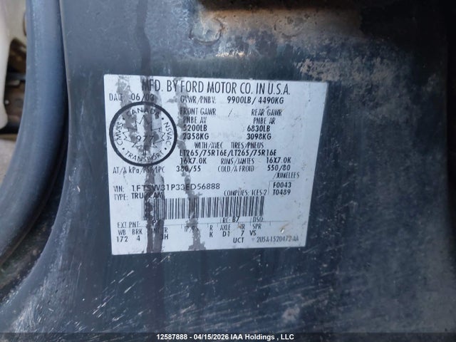 2003 Ford F350 Srw Super Duty მანქანა იყიდება აუქციონზე, vin: 1FTSW31P33ED56888, აუქციონის ნომერი: 12587888