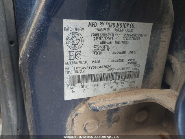 12587890 :رقم المزاد ، 1FTSW21Y09EA87034 vin ، 2009 Ford F-250 Fx4 مزاد بيع