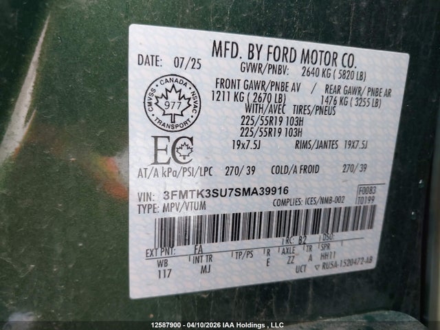 12587900 :رقم المزاد ، 3FMTK3SU7SMA39916 vin ، 2025 Ford Mustang Mach-e Premium مزاد بيع