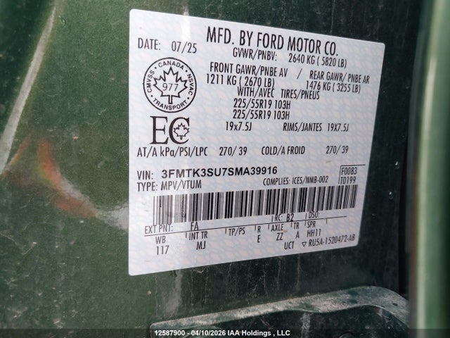 12587900 :رقم المزاد ، 3FMTK3SU7SMA39916 vin ، 2025 Ford Mustang Mach-e Premium مزاد بيع