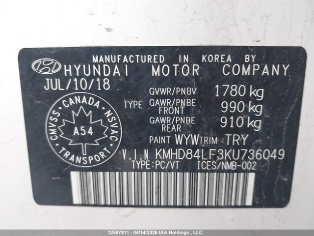 KMHD84LF3KU736049 Hyundai Elantra Preferred