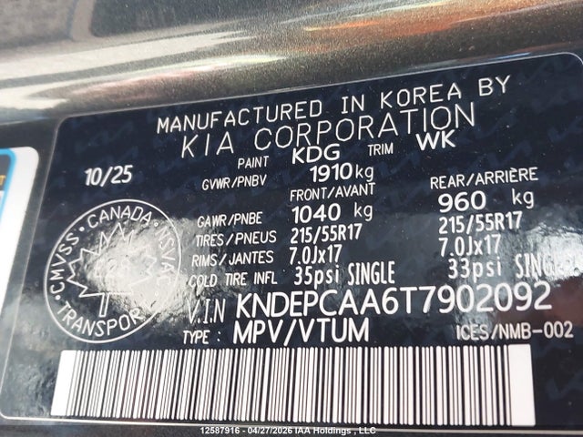 Продаж на аукціоні авто 2026 Kia Seltos Lx, vin: KNDEPCAA6T7902092, номер лоту: 12587916