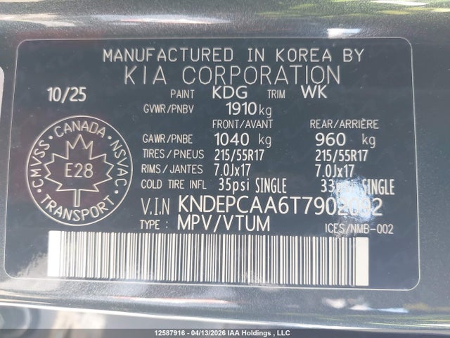 Продаж на аукціоні авто 2026 Kia Seltos Lx, vin: KNDEPCAA6T7902092, номер лоту: 12587916