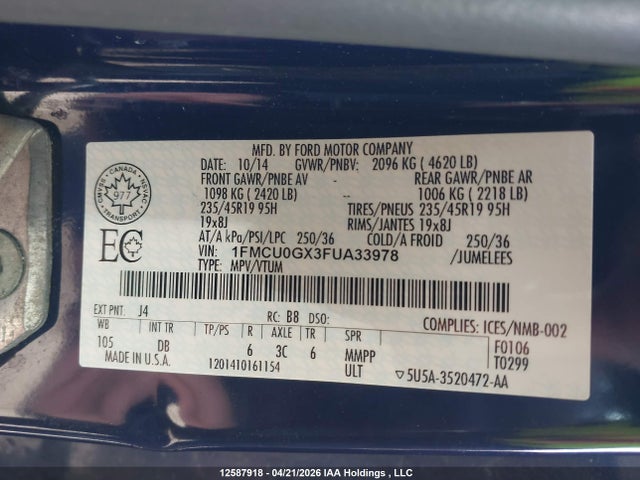 1FMCU0GX3FUA33978 Ford ESCAPE SE