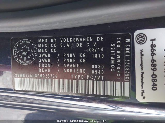 3VW817AU8FM025726 Volkswagen Golf