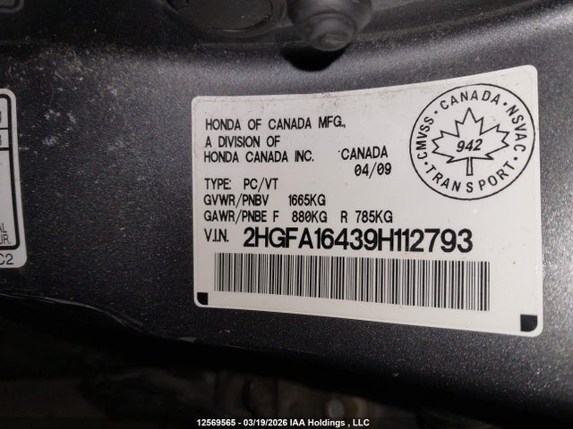 Продаж на аукціоні авто 2009 Honda Civic Dx-g, vin: 2HGFA16439H112793, номер лоту: 12569565
