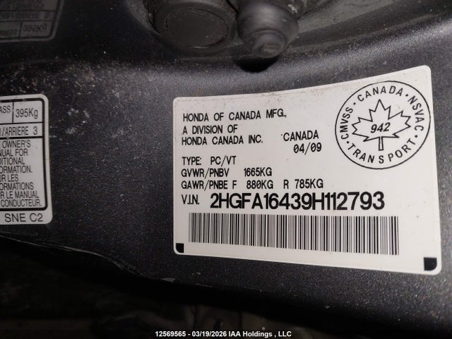 Продаж на аукціоні авто 2009 Honda Civic Dx-g, vin: 2HGFA16439H112793, номер лоту: 12569565