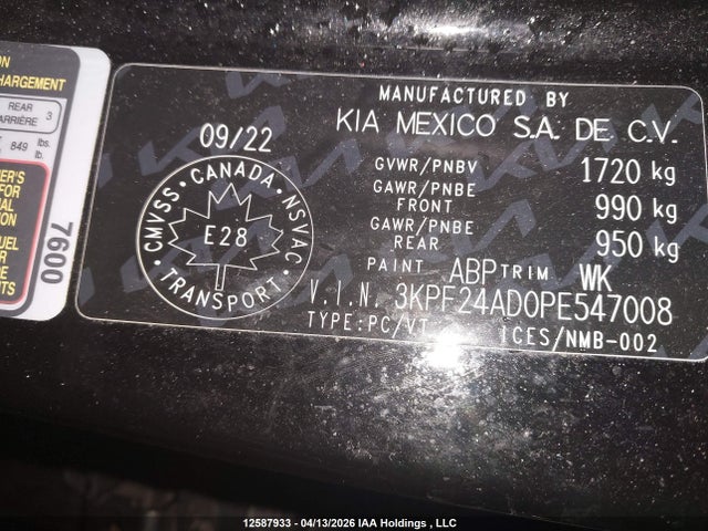 Продажа на аукционе авто 2023 Kia Forte Lx, vin: 3KPF24AD0PE547008, номер лота: 12587933