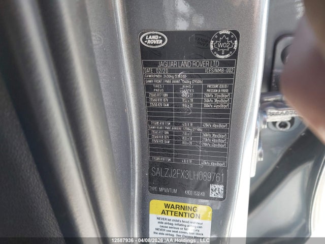 SALZJ2FX3LH089761 Land Rover Range Rover Evoque S