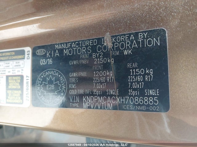 KNDPMCACXH7086885 KIA Sportage Lx