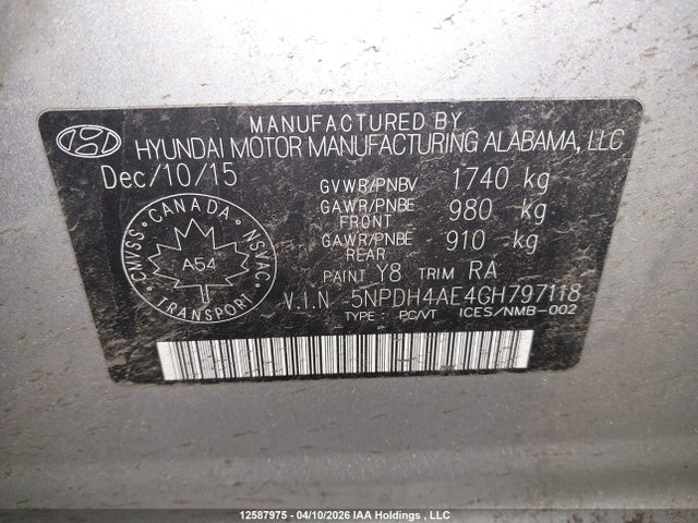 Aukcja sprzedaży 2016 Hyundai Elantra Se/sport/limited, vin: 5NPDH4AE4GH797118, numer aukcji: 12587975