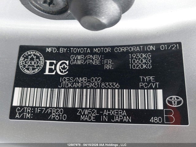 Продаж на аукціоні авто 2021 Toyota Prius Prime, vin: JTDKAMFP5M3183336, номер лоту: 12587978