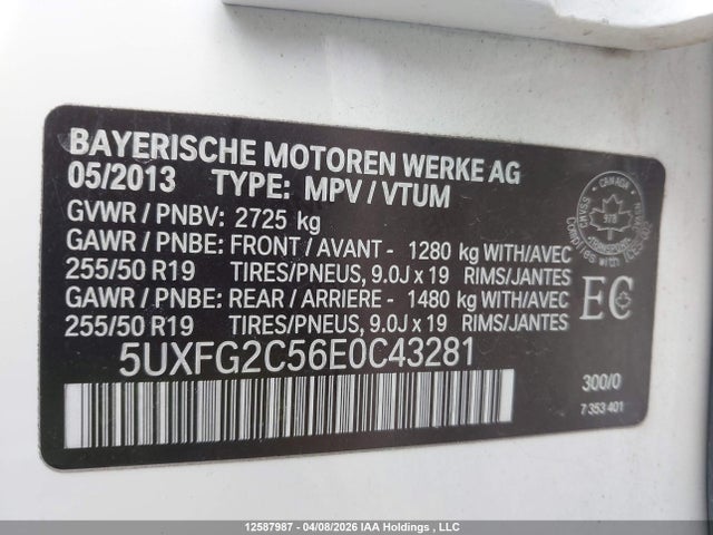 12587987 :رقم المزاد ، 5UXFG2C56E0C43281 vin ، 2014 Bmw X6 Xdrive35i مزاد بيع