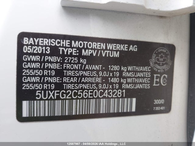 12587987 :رقم المزاد ، 5UXFG2C56E0C43281 vin ، 2014 Bmw X6 Xdrive35i مزاد بيع