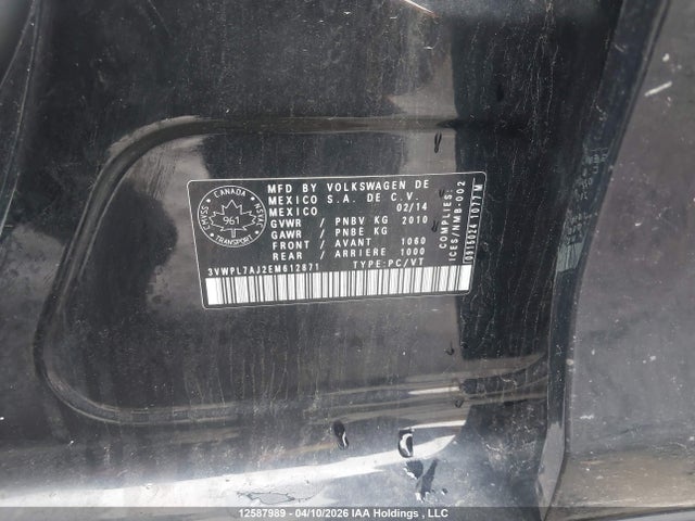 12587989 :رقم المزاد ، 3VWPL7AJ2EM612871 vin ، 2014 Volkswagen Golf 2.0 Tdi Comfortline/2.0 Tdi Highline/2.0 Tdi Trendline/2.0 Tdi Wolfsburg Edition مزاد بيع