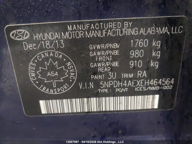 5NPDH4AEXEH464564 Hyundai Elantra Se/sport/limited